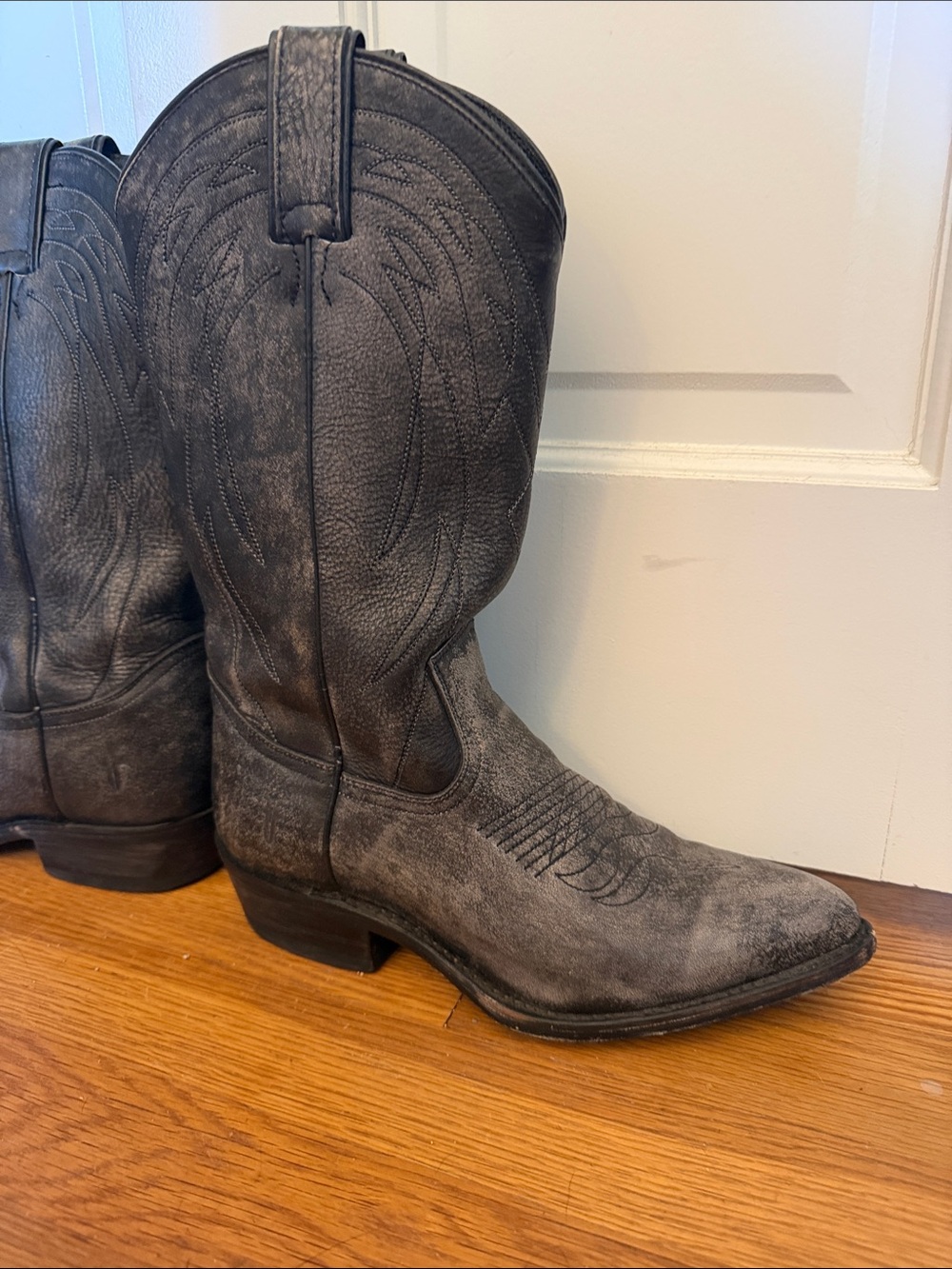 Frye Billy Pull on Black/Grey Leather Western Cowboy Boots